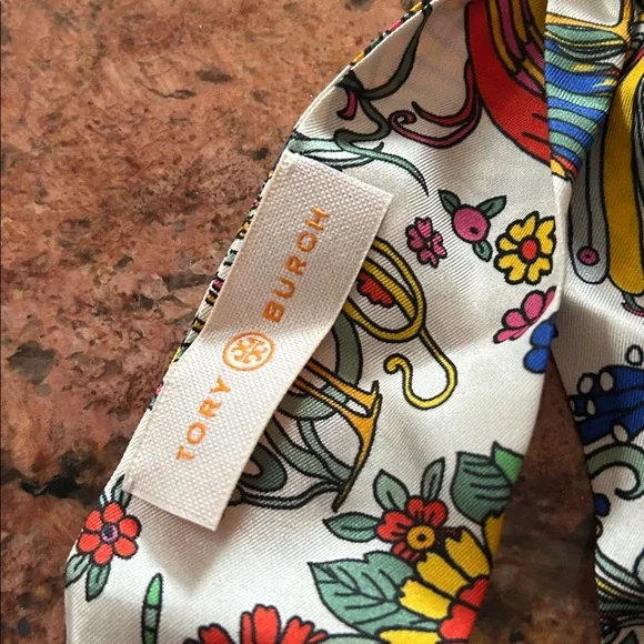 Tory Burch Floral Silk Scarf Keychain - Gold and Multicolor - Picture 2 of 3